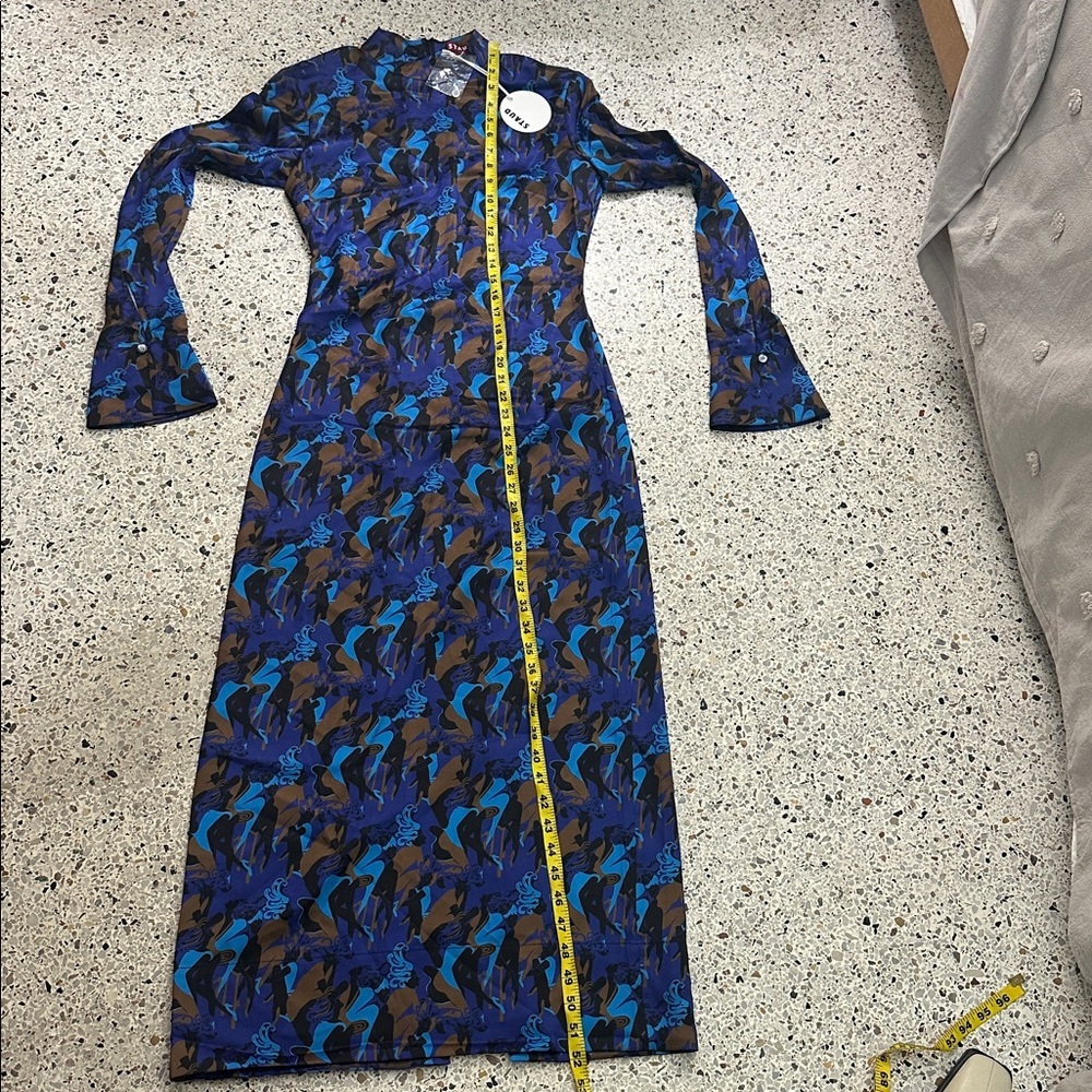 STAUD NWT Blue and Green Patterned Midi Dress - fits like a size 2 - Picture 10 of 10